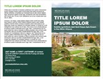Thumbnail of a bifold brochure with an aerial image of campus with green and white background spaces and white and black placeholder text.