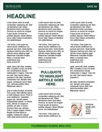 A thumbnail of a text newsletter with three columns. There is a dark green banner across the top with the Michigan State University in white in the left corner. There is a bright green banner across the bottom.