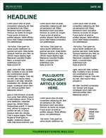 A thumbnail of a text newsletter with three columns. There is a dark green banner across the top with the Michigan State University in white in the left corner. There is a bright green banner across the bottom.
