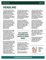 A thumbnail of a text newsletter with three columns. There is a dark green banner across the top with the Michigan State University in white in the left corner. There is a teal banner across the bottom.