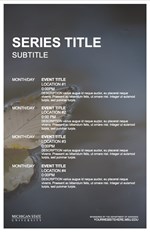 A thumbnail of an event series advertising poster with an abstract photo background and white placeholder text.