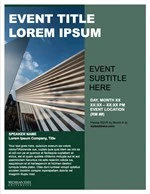 A thumbnail of an event advertising poster with a photo of the Broad Art Museum on the left, a medium green sidebar with black and white text on the right, and a dark green text box along the left bottom of the page.