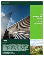 A thumbnail of an event flyer with a photo of Broad Art Museum in the background, a dark green box along the bottom with white placeholder text, a bright green box along the right side with white placeholder text and a small aerial photo of campus in the right bottom corner.