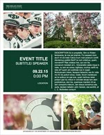 A thumbnail for an event flyer featuring a grid of photos (two on top, two on bottom) and a green banner across the top and in the middle. The top banner includes the Michigan State University wordmark. The middle banner contains placeholder event text.