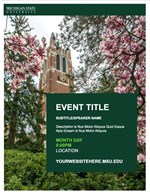 A thumbnail of the front of a folded invitation card with a photo of Beaumont Tower in the background and placeholder text in a green box in the foreground