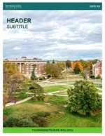 A thumbnail of a newsletter cover with an aerial photo of campus, and a teal banner along the top, with placeholder text on the top of the image