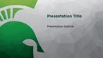 A thumbnail of a PowerPoint template with a textured grey background with a green Spartan helmet on the left and placeholder text on the right