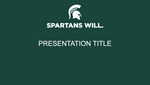 A thumbnail of a PowerPoint template with a green background with a white Spartan helmet and Spartans Will in white at the top and placeholder text in the middle
